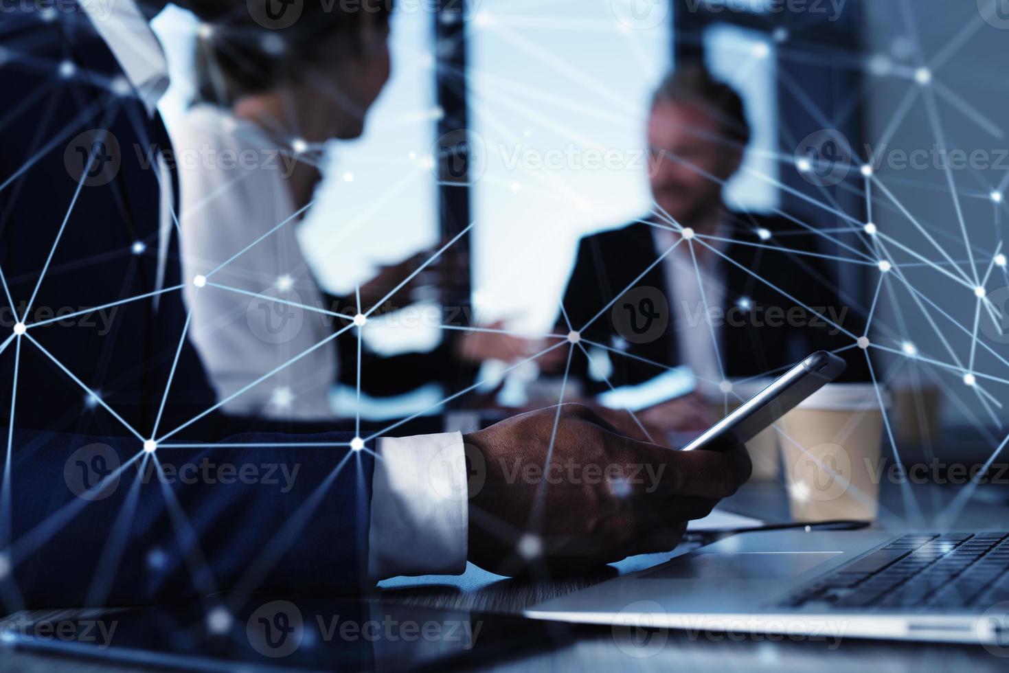 Man working on a mobile phone. Concept of internet sharing and interconnection photo