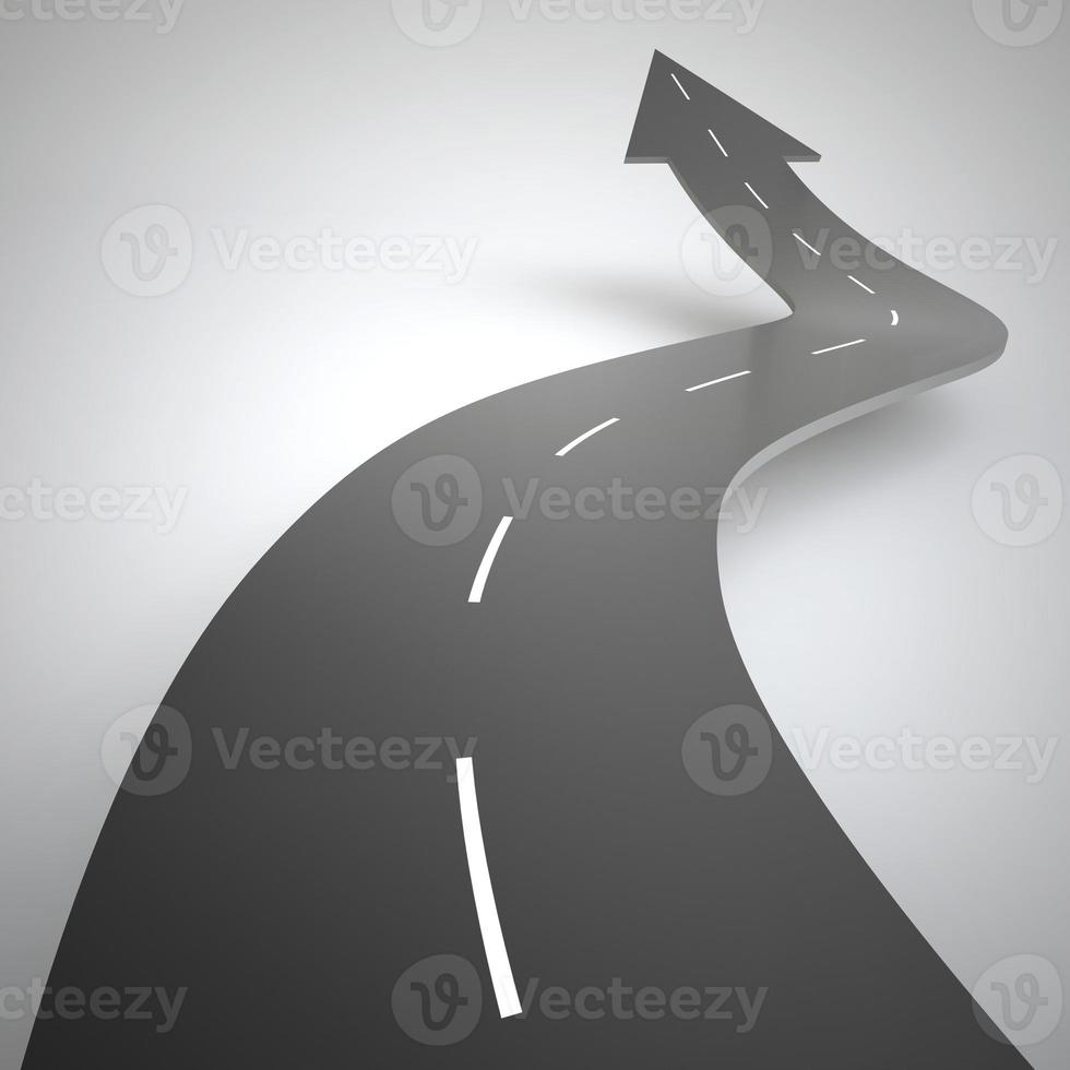 Arrow shaped road rises upwards. 3D Rendering photo