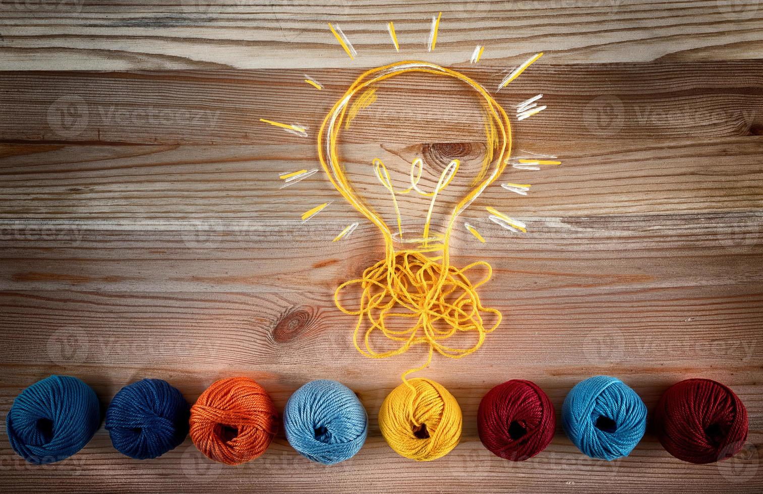 Concept of idea and innovation with wool ball. photo