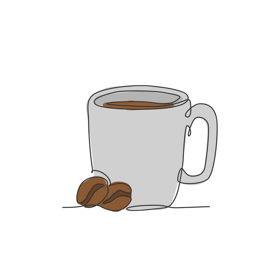 Single continuous line drawing of stylized mug of cappuccino coffee logo label. Emblem coffee shop concept. Modern one line draw design vector illustration for cafe, shop or drink delivery service
