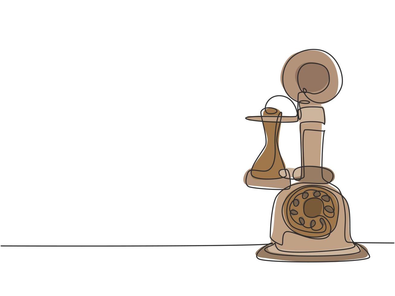 un dibujo de línea continua de un teléfono de pared analógico antiguo para comunicarse. Ilustración de vector de diseño gráfico de dibujo de línea única concepto de dispositivo de telecomunicaciones clásico retro