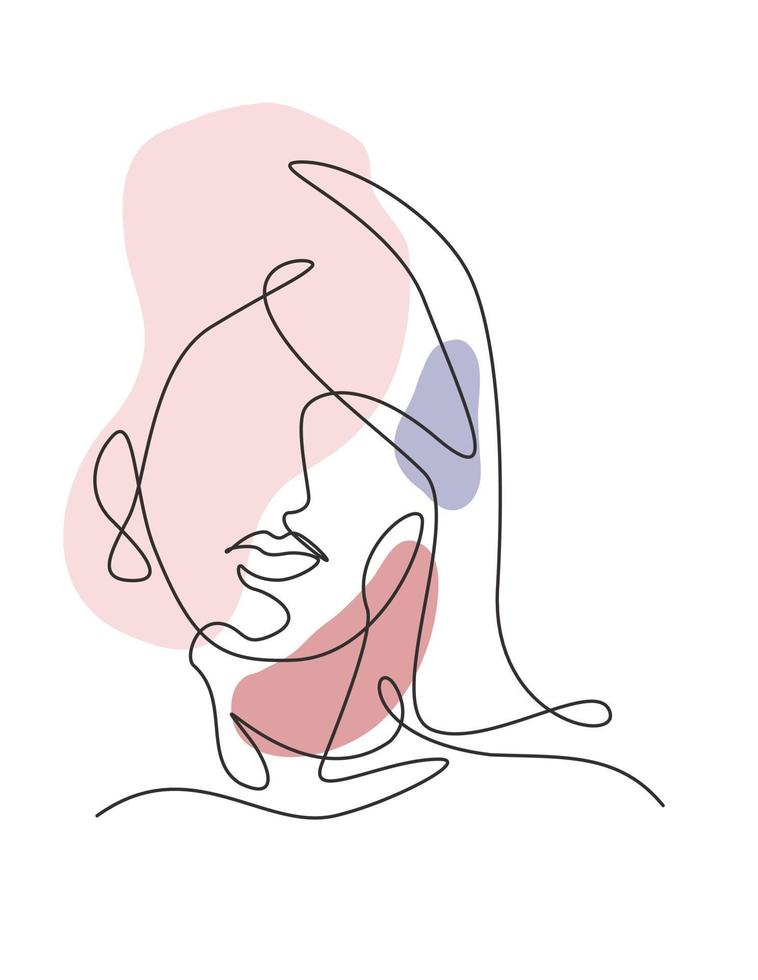 One single line drawing woman beauty abstract face, hairstyle,  fashion vector illustration. Pretty sexy minimalist feminine style concept for t-shirt print. Modern continuous line draw graphic design