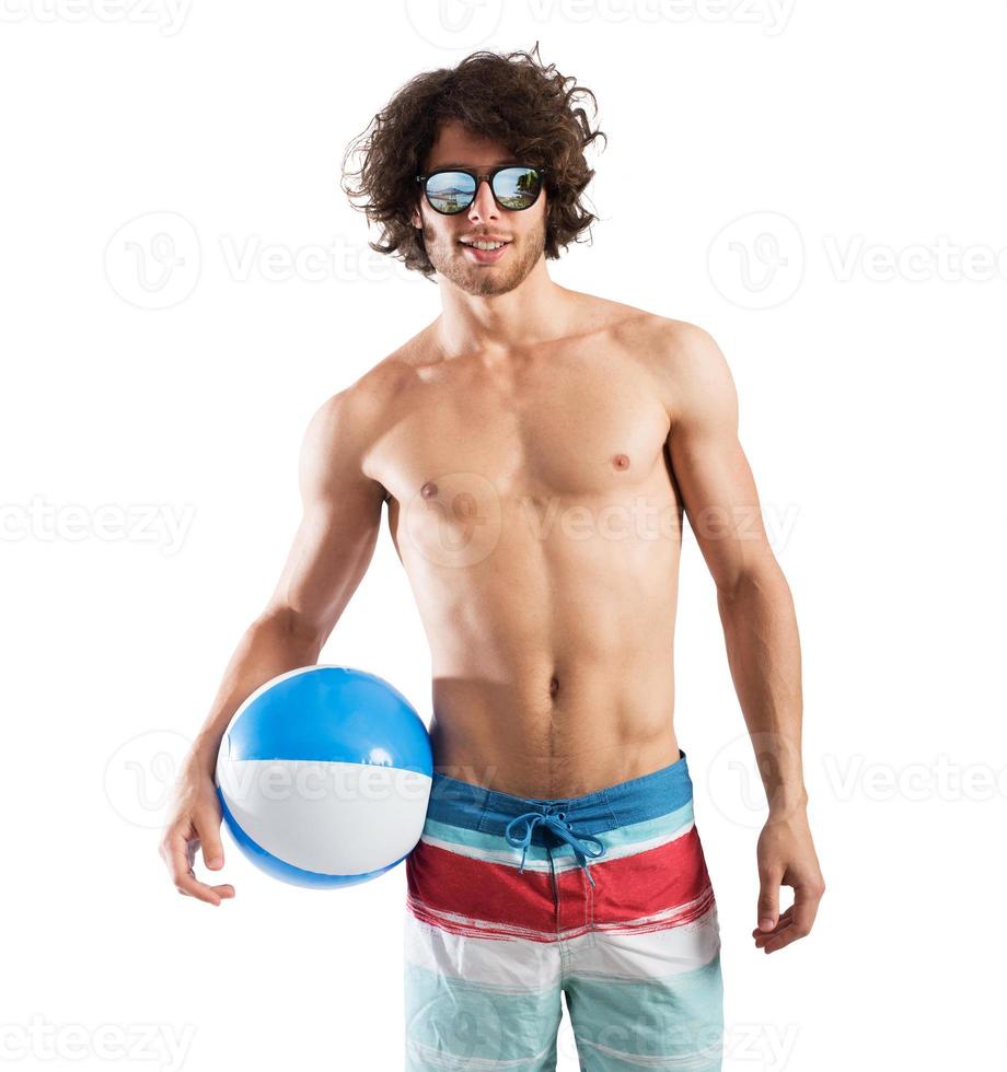 Boy at the sea on white background photo