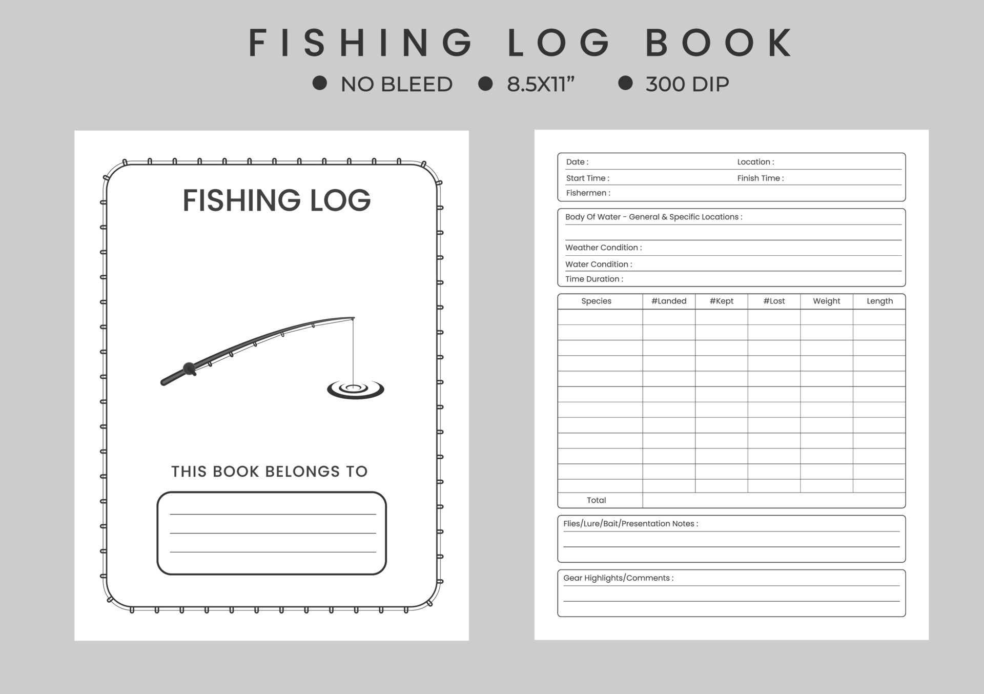 Log Book For Fish, Diary Notebook, logbook planner or journal For