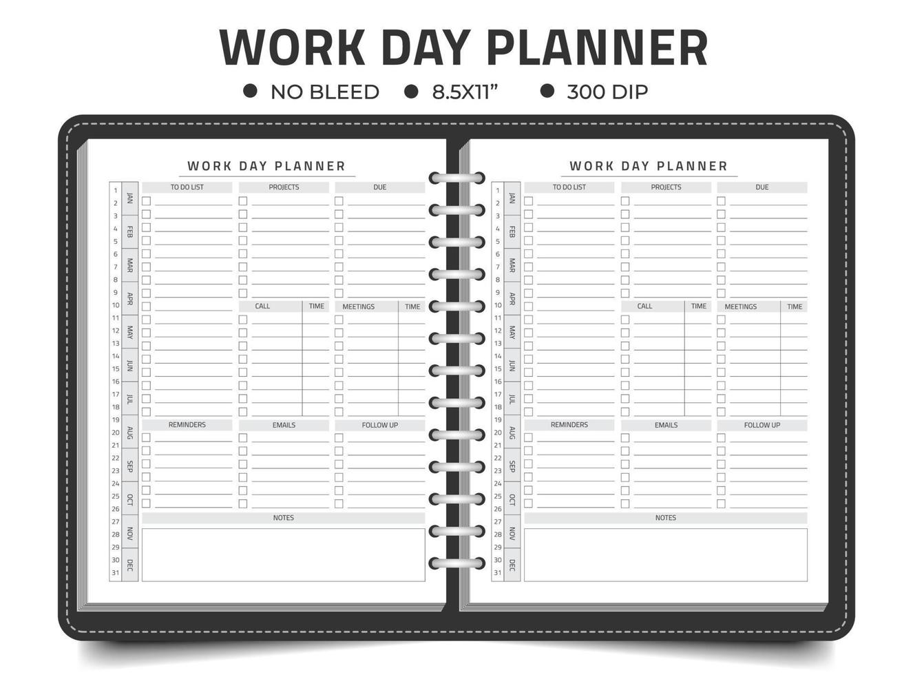 Workday planner logbook template vector