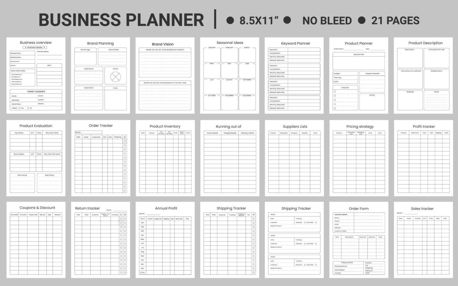 21-page business planner set for corporate business vector