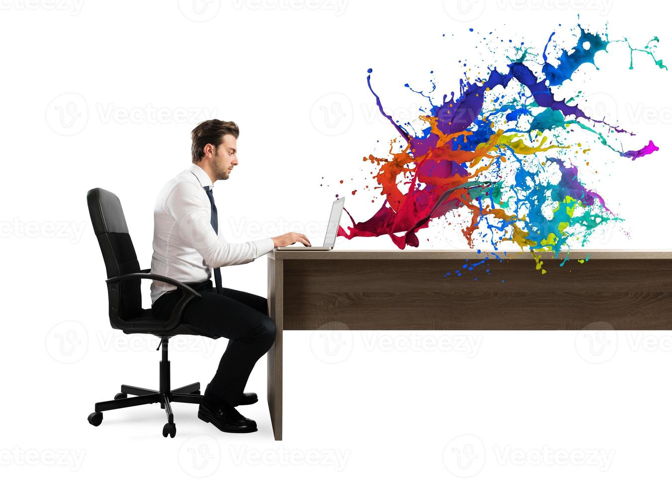 Concept of creative business with businessman working with laptop photo