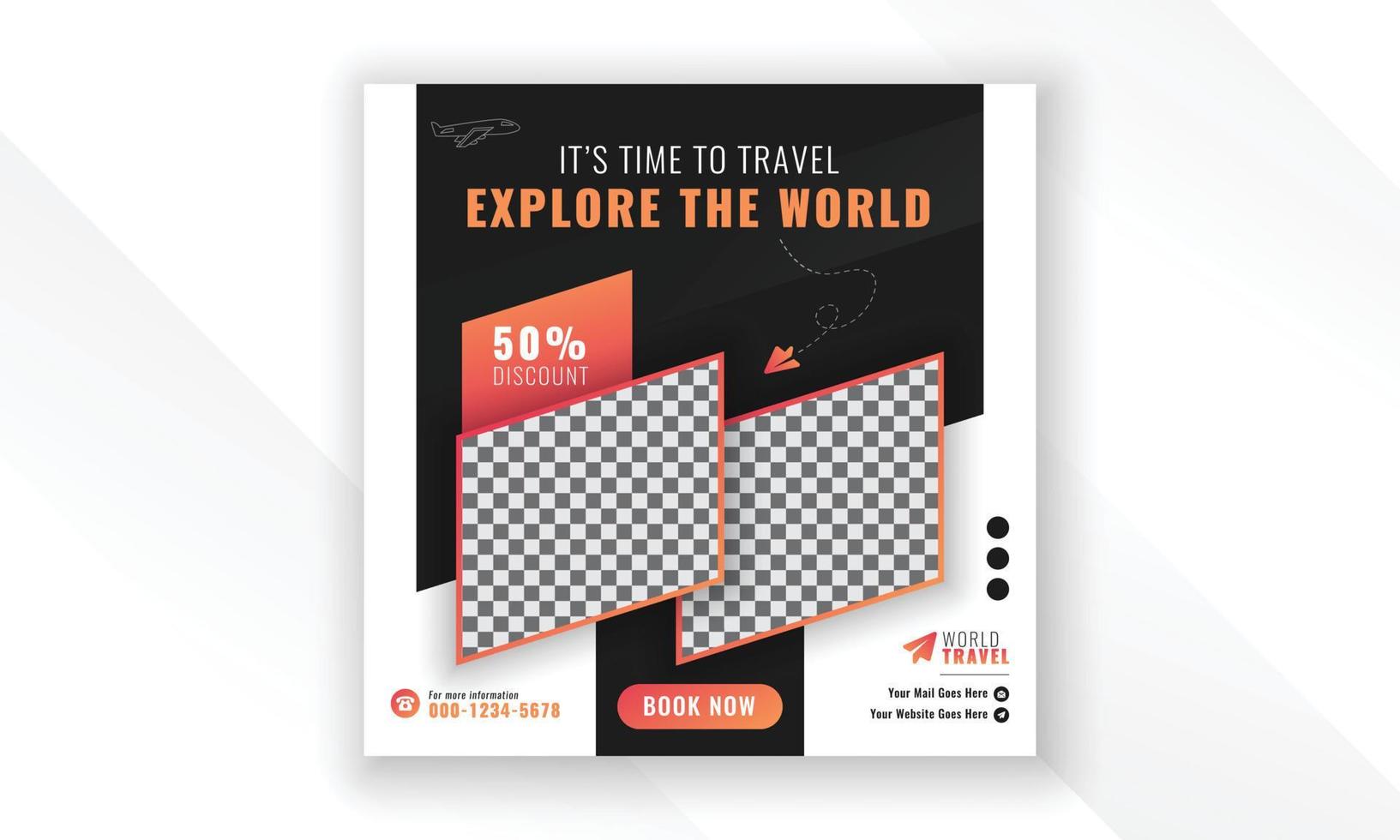 Explore the world modern creative travel social media post web banner square flyer design template vector