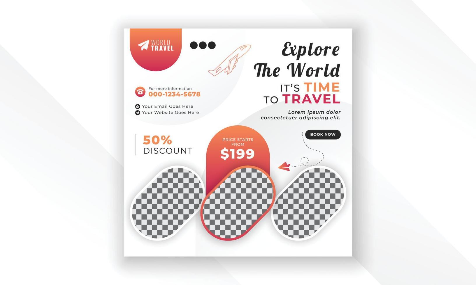 Explore the world modern creative travel social media post web banner square flyer design template vector