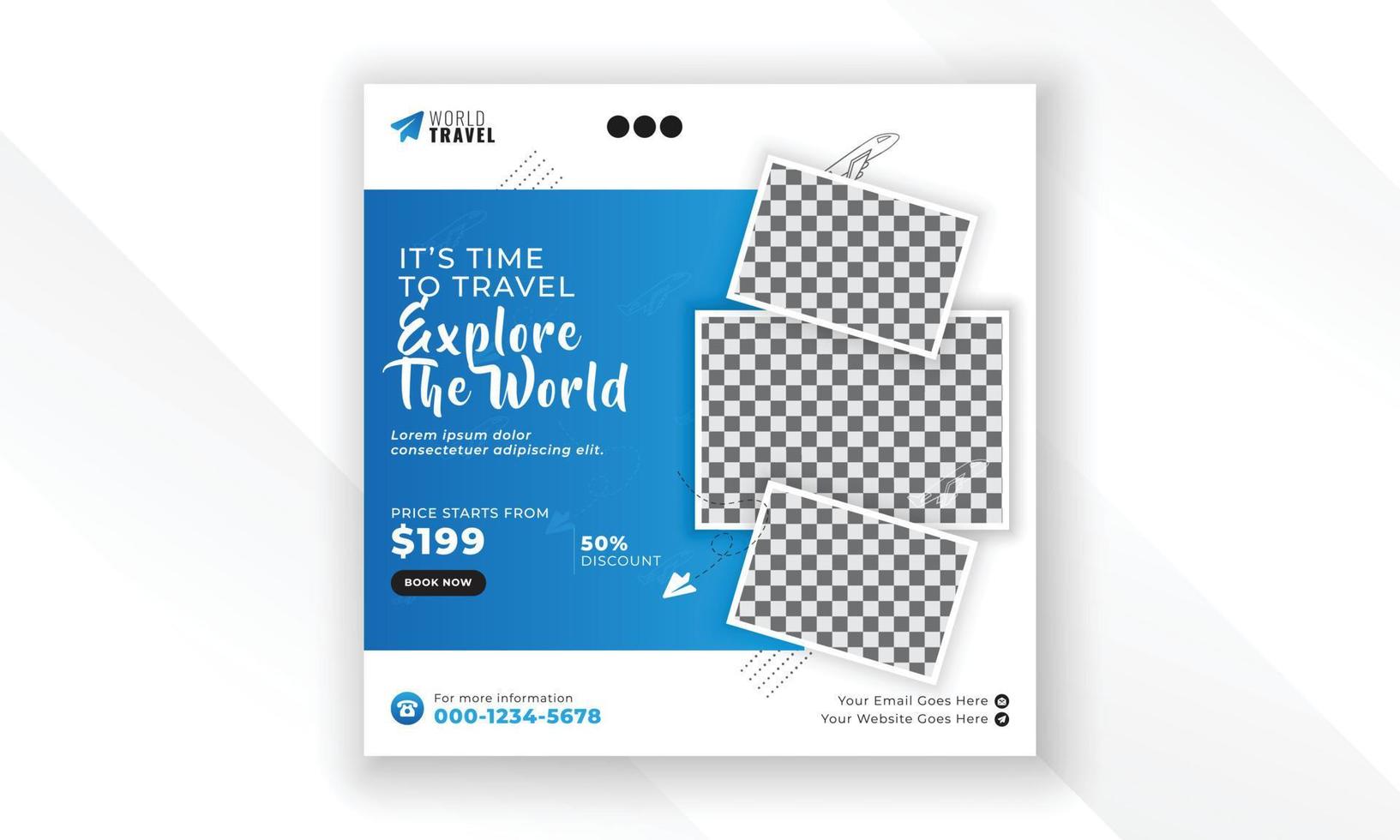 Explore the world modern creative travel social media post web banner square flyer design template vector