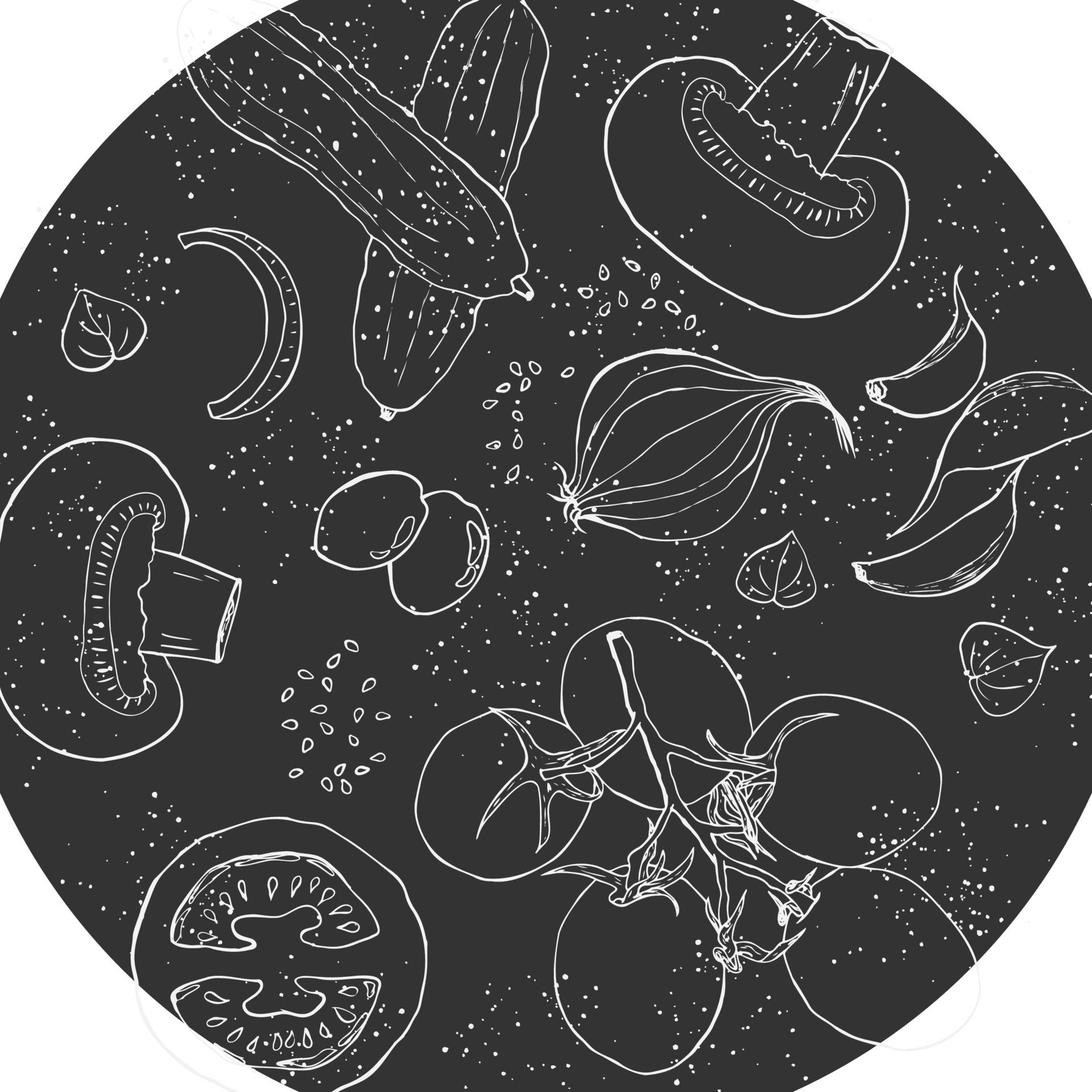 Vegetable line art sketch black and white circle composition 20620718  Vector Art at Vecteezy