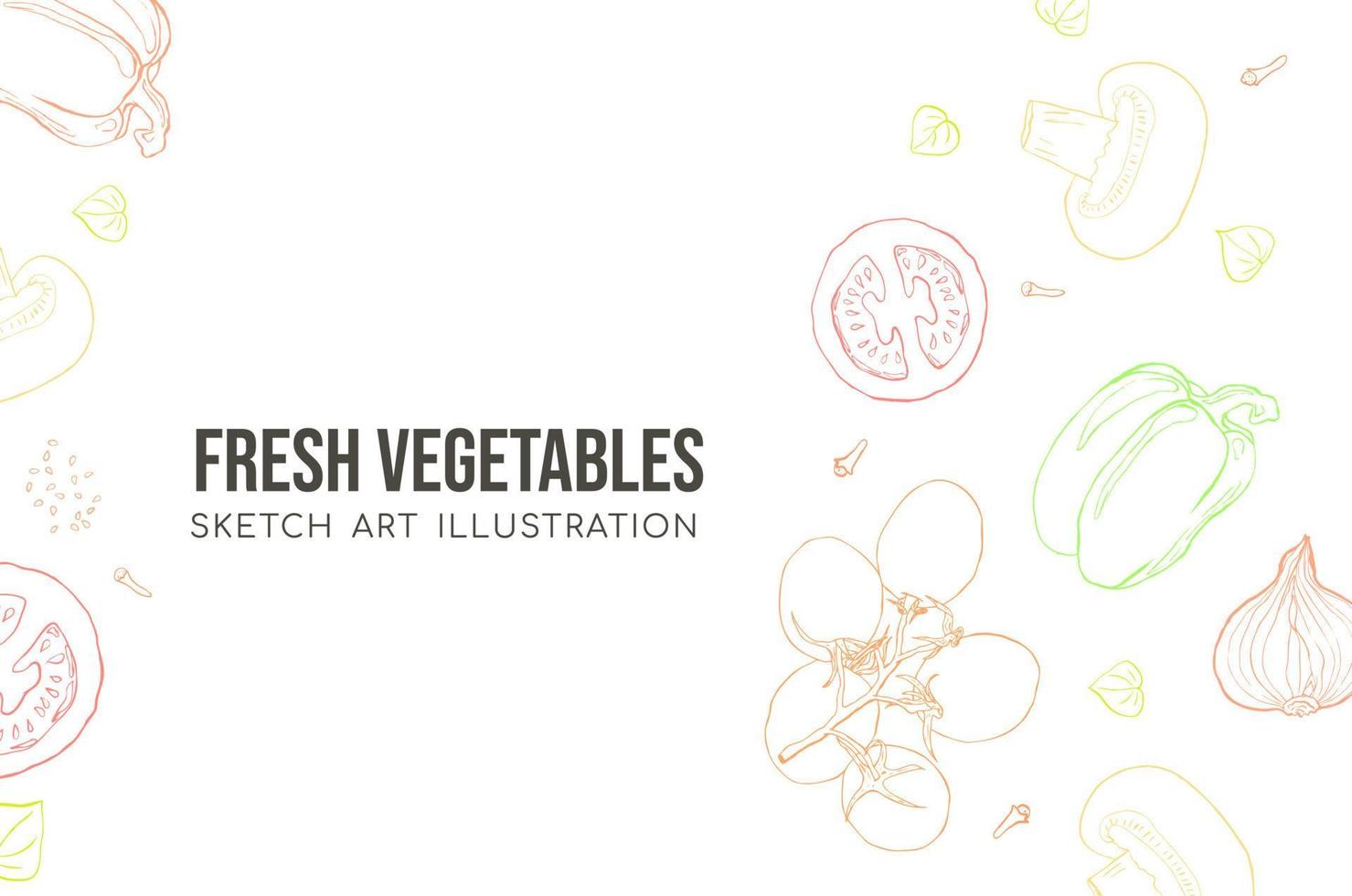 Vegetables sketch art illustration colorful composition vector