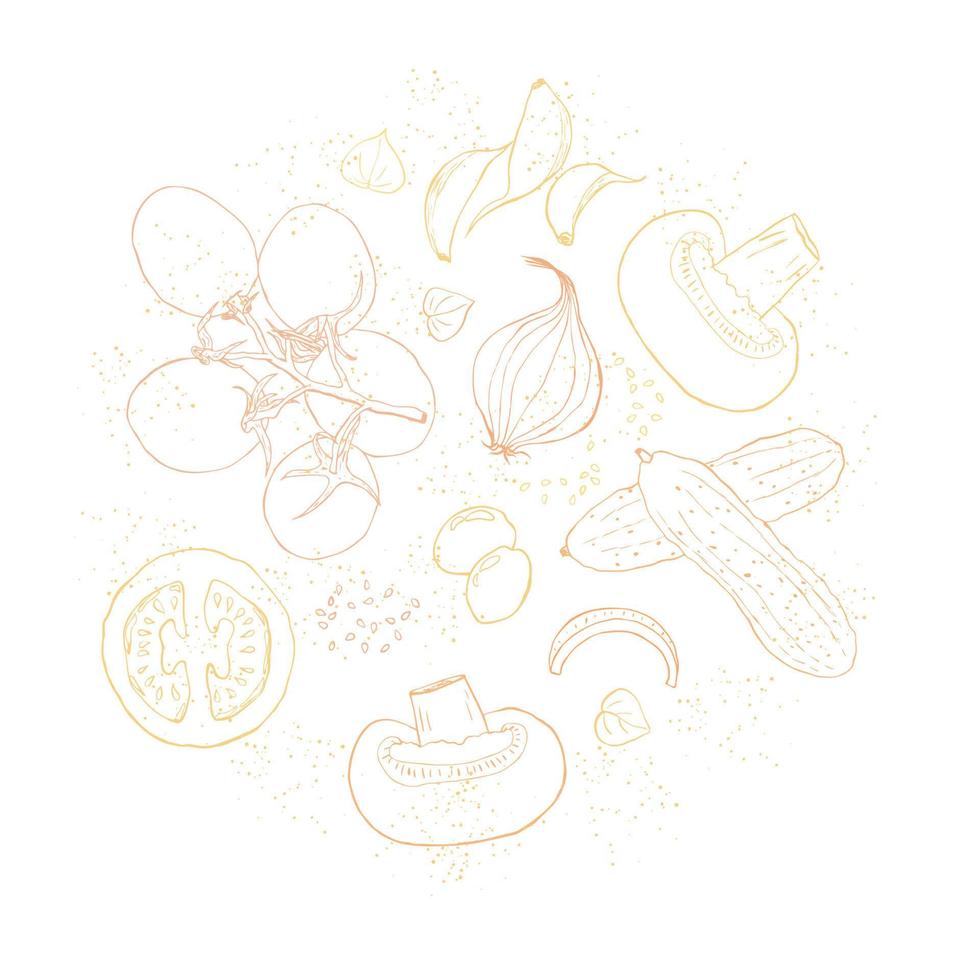 Drawn fruits and vegetables composition Royalty Free Vector