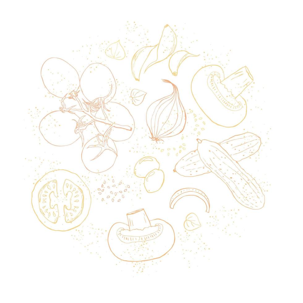 Vegetable line art neutral color sketch circle composition vector