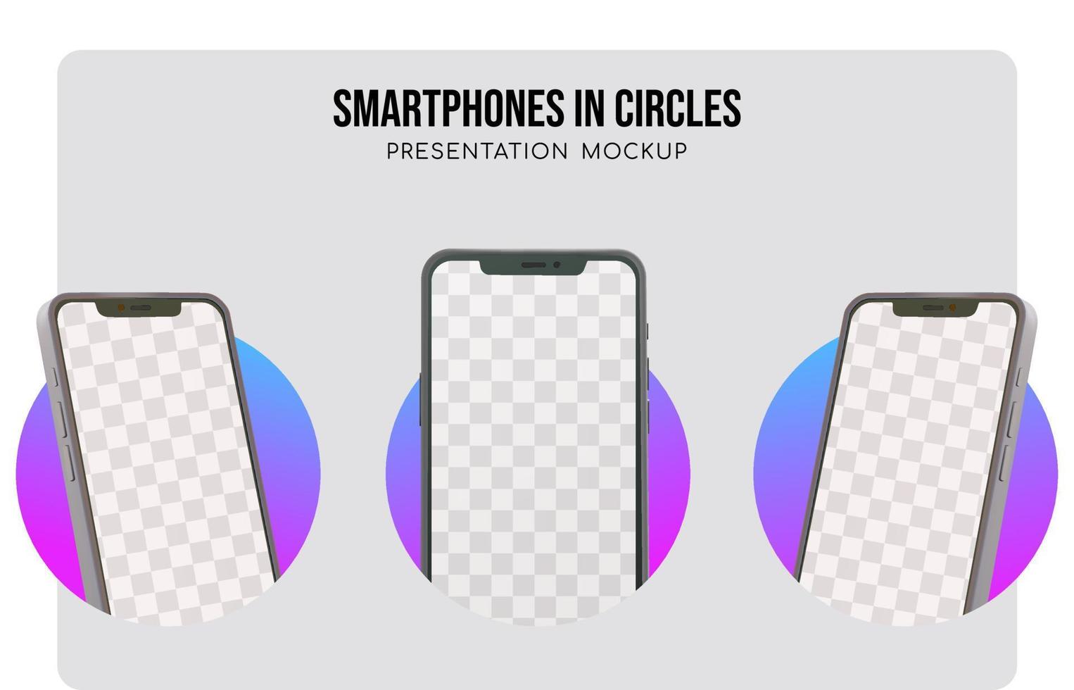 Smartphones popping out from gradient circles mockup vector