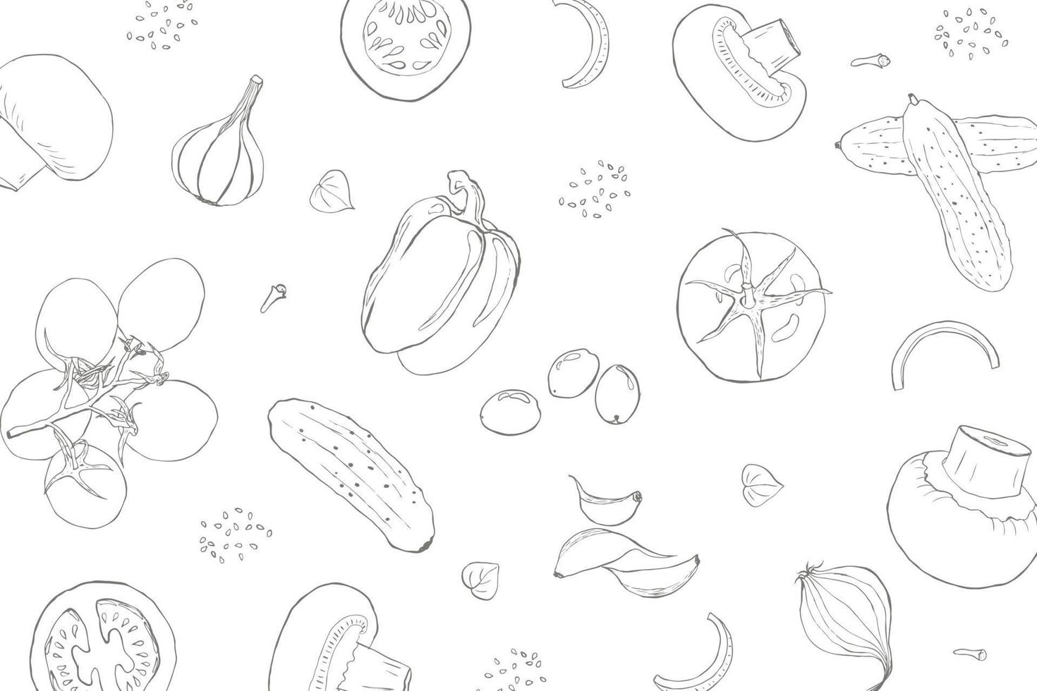Vegetable sketch style line art background illustration vector