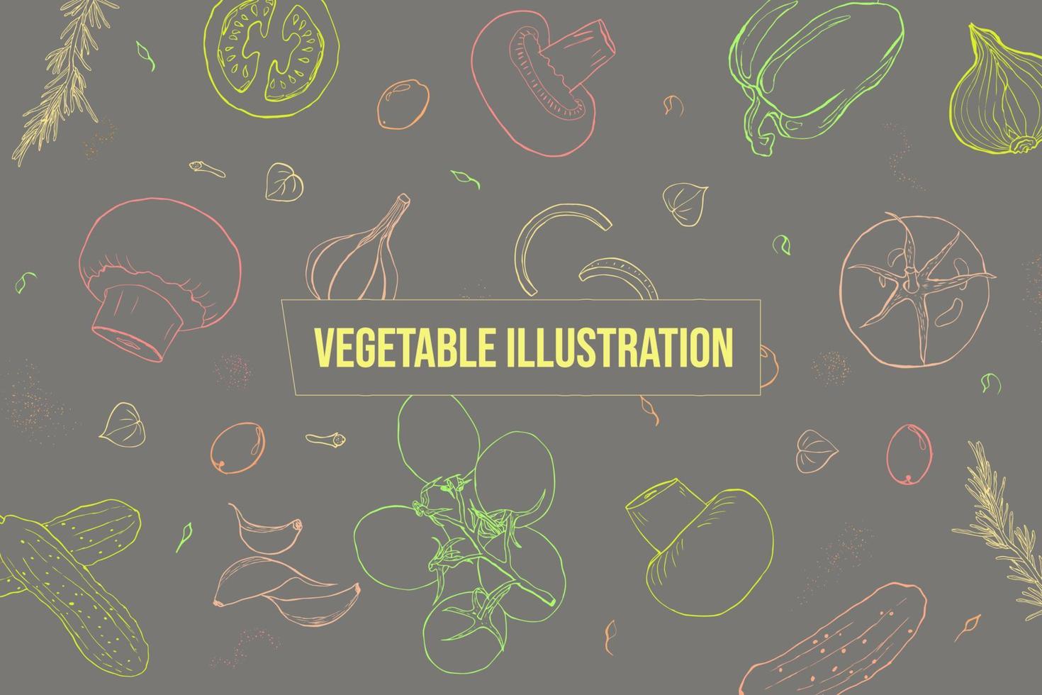 Vegetable sketch style line art bright illustration vector