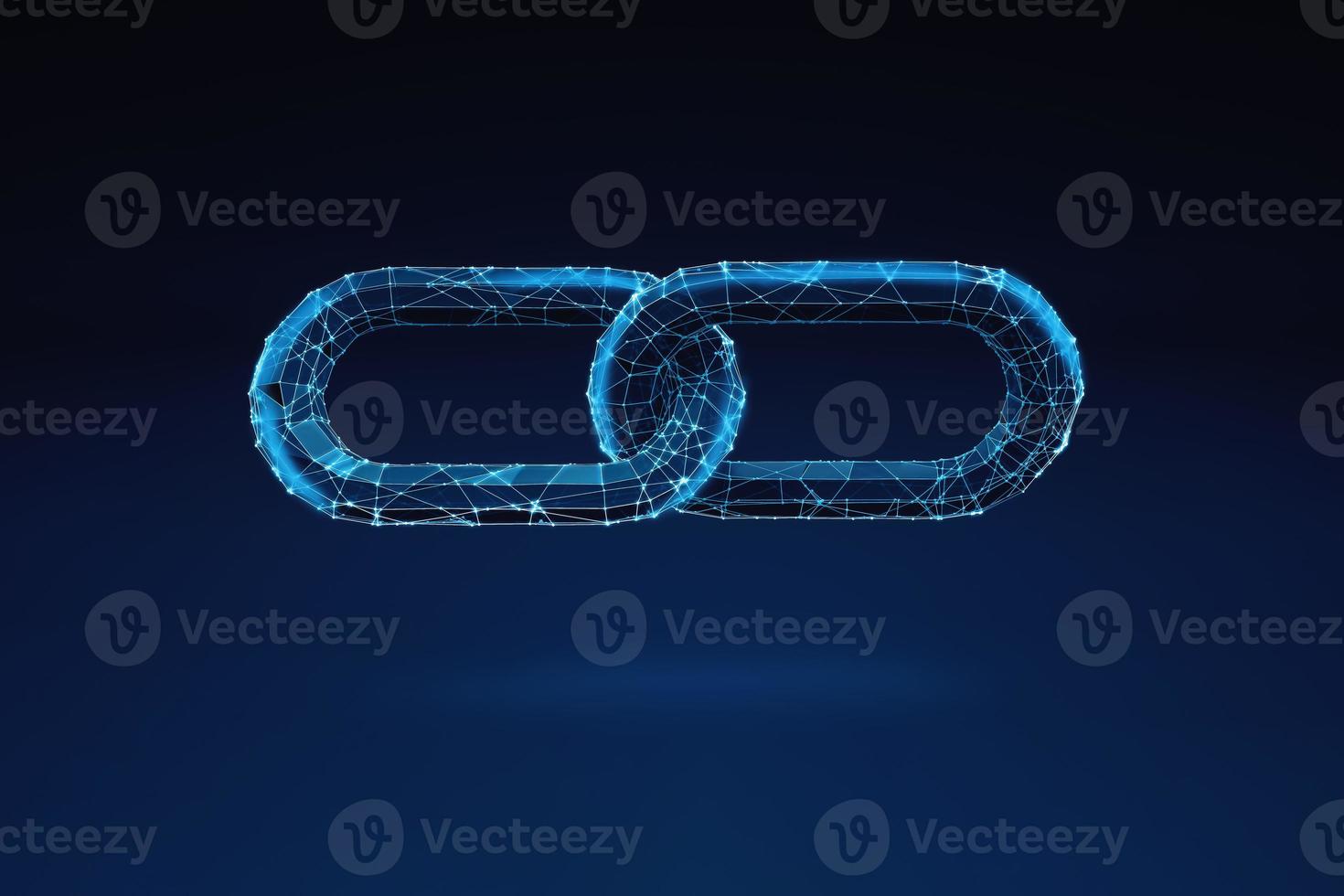 Illuminated wireframe of two chain pieces on dark blue background. 3D Rendering photo