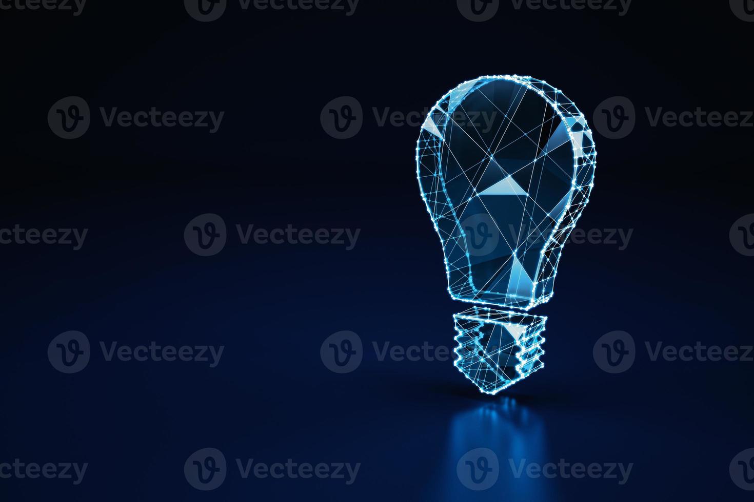 Illuminated wireframe of a bulb light on dark blue background. 3D Rendering photo