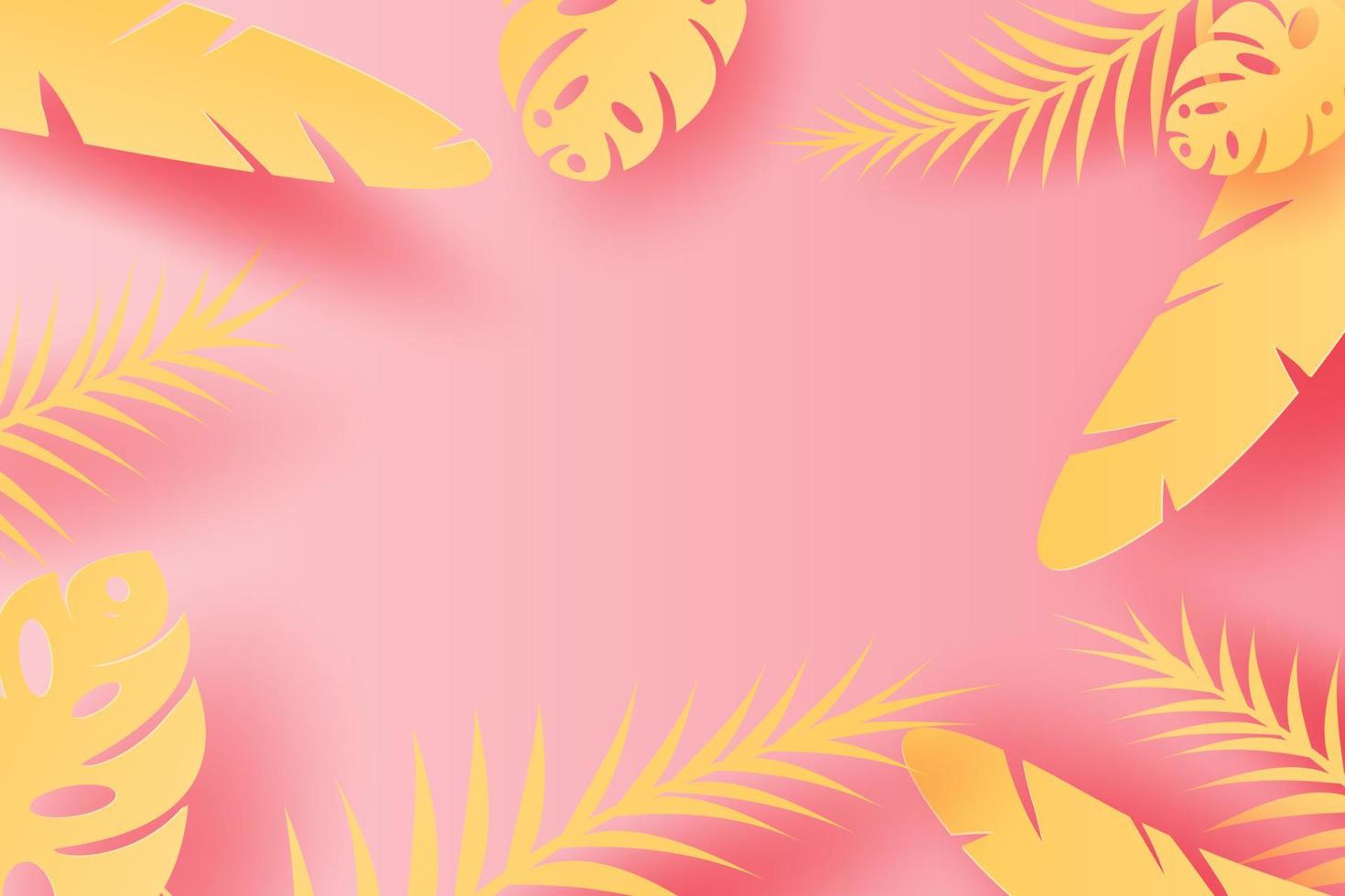 3d papel Arte de ilustración verano tropical hoja palma decoración en metido texto fondo, papel cortar origami exótico Hawai estilo bosque, verano pastel dulce color cómodo para tarjeta, vector. vector