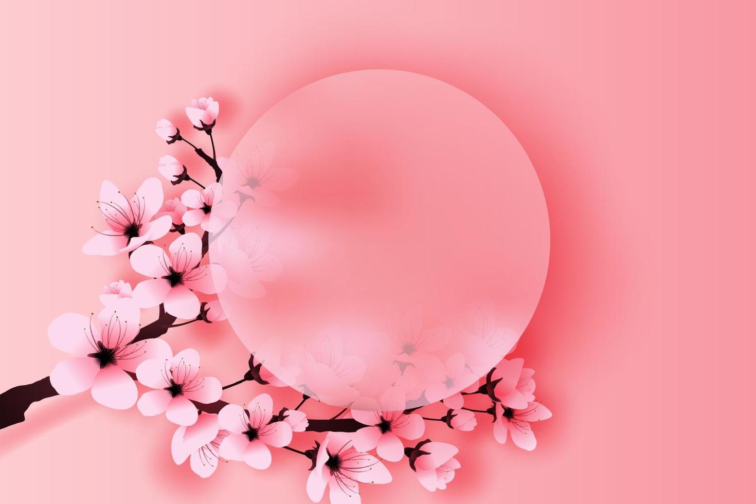 illustration of paper art and craft circle border spring season cherry blossom concept,Springtime with sakura branch, Floral Cherry blossom with pink flowers on place text space background,vector. vector