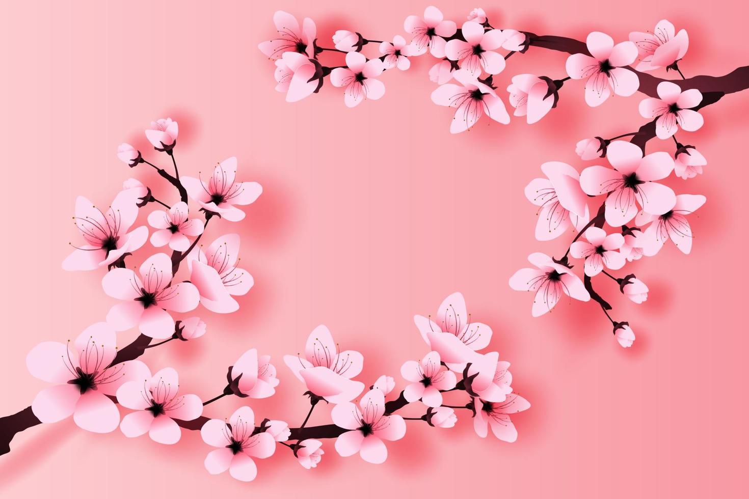 illustration of paper art and craft spring season cherry blossom concept,Springtime with sakura branch, Floral Cherry blossom with pink flowers on place text space white background,Paper cut vector. vector