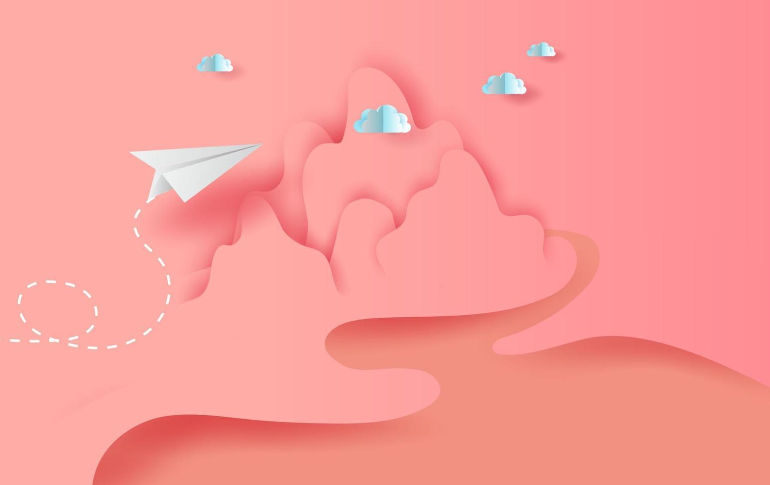 3d papel Arte y arte de paisaje blanco papel aviones volador en cielo y nubes, creativo diseño papel cortar aviones para negocio éxito concepto ideas, pasteles color, río, vector ilustración.