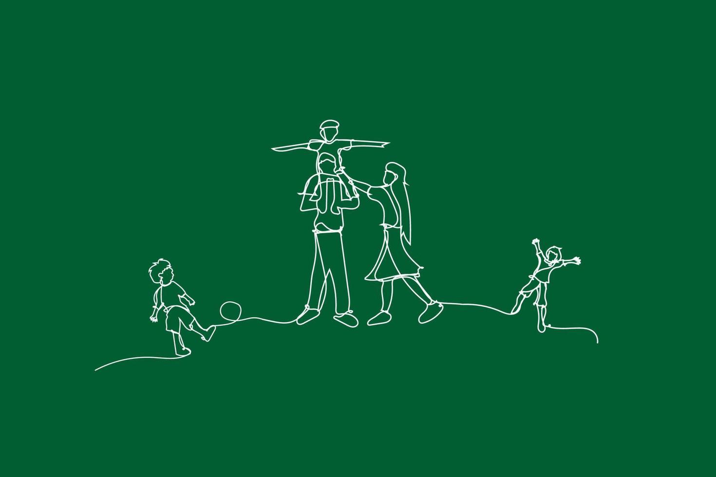 illustration Happy family have fun with continuous white line drawing style,Draw white line of Children playing in garden park,Creative Simple lines idea family ecology environment vector
