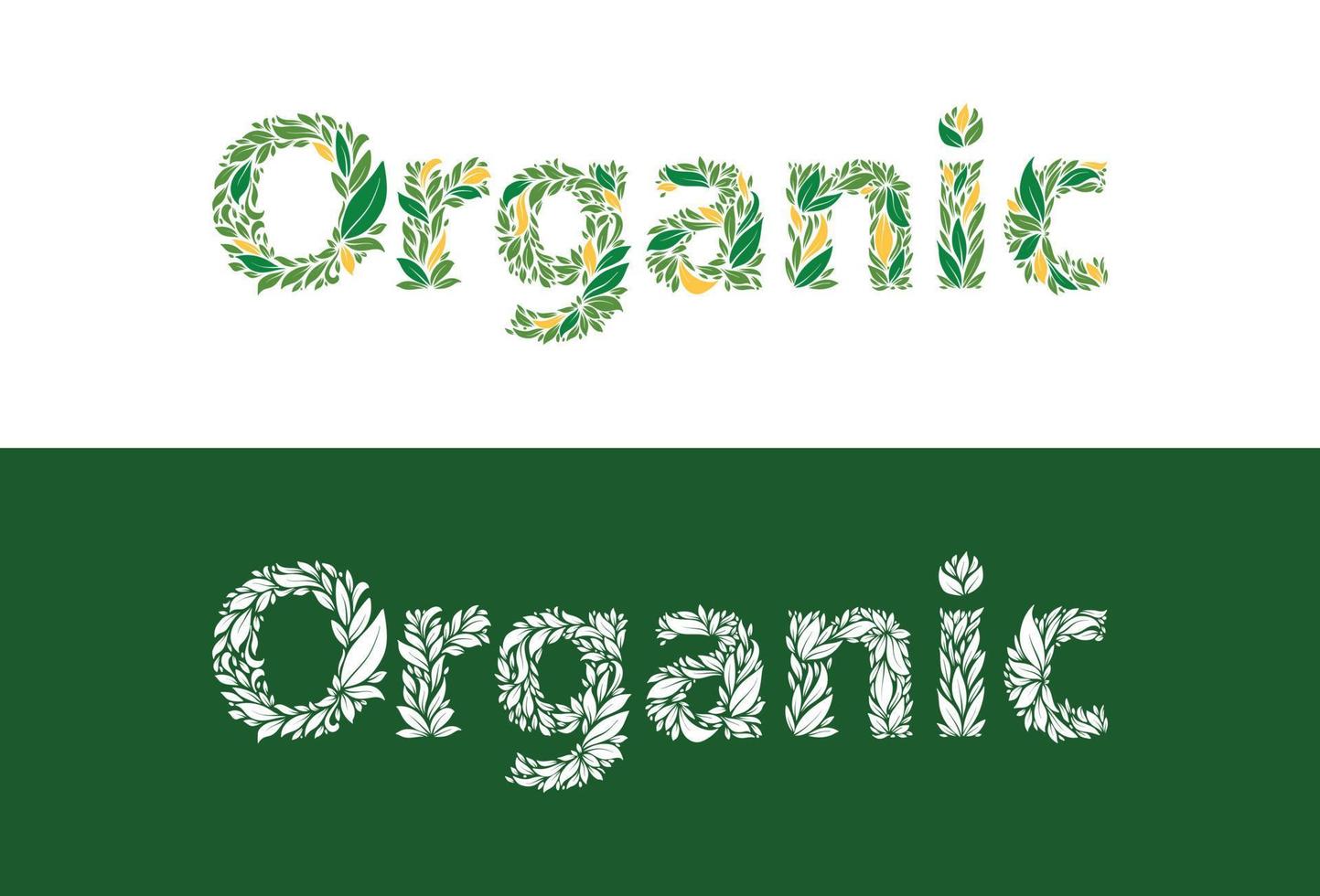 Organic natural product lettering with green leaves vector