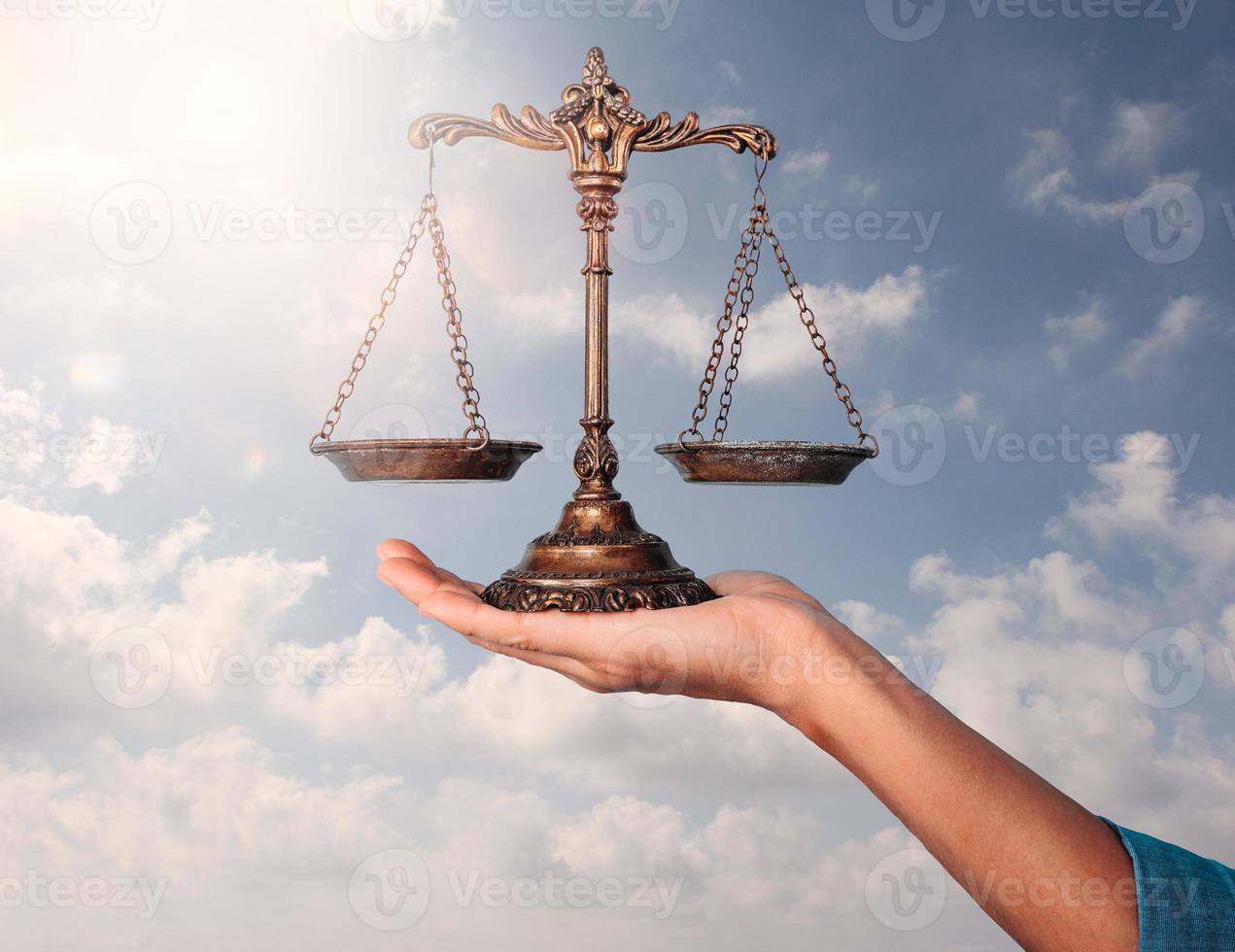 Plates in the balance. Concept of finance and justice law photo
