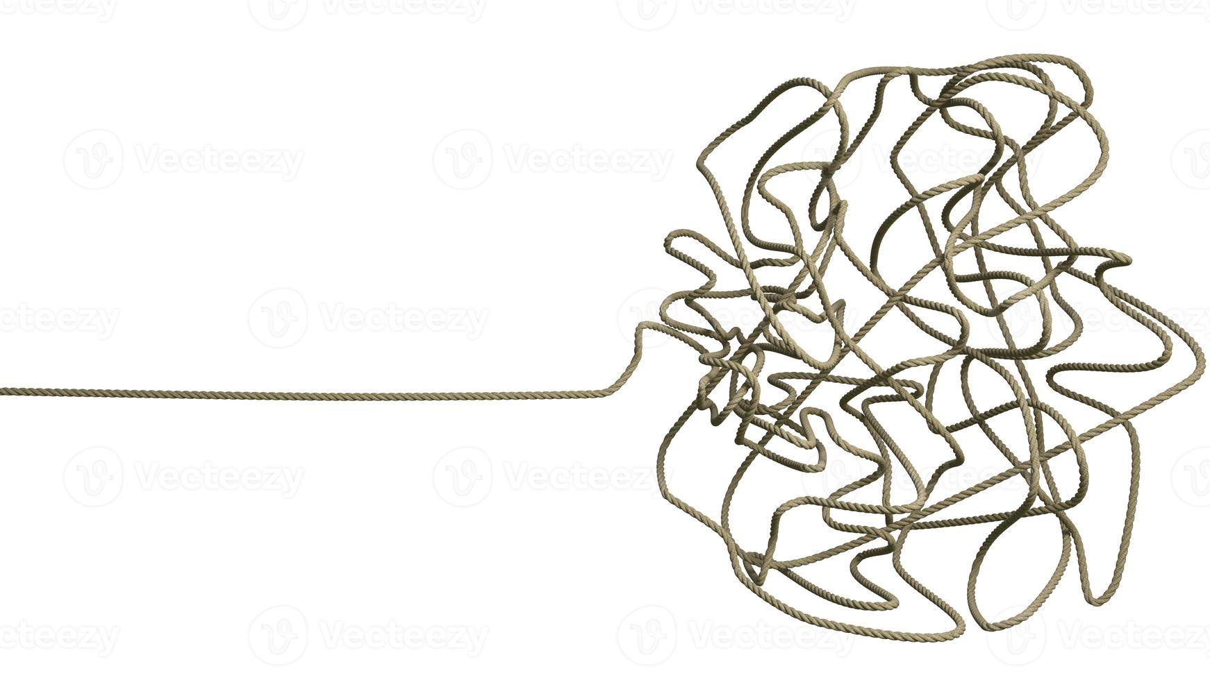 Tangled rope. confusion and mental stress concept. 3d rendering photo