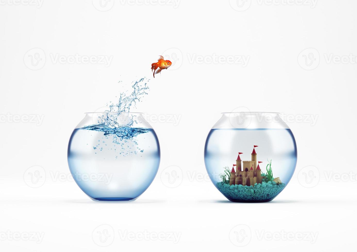 Improvement and progress concept with a jump of goldfish 3D Rendering photo
