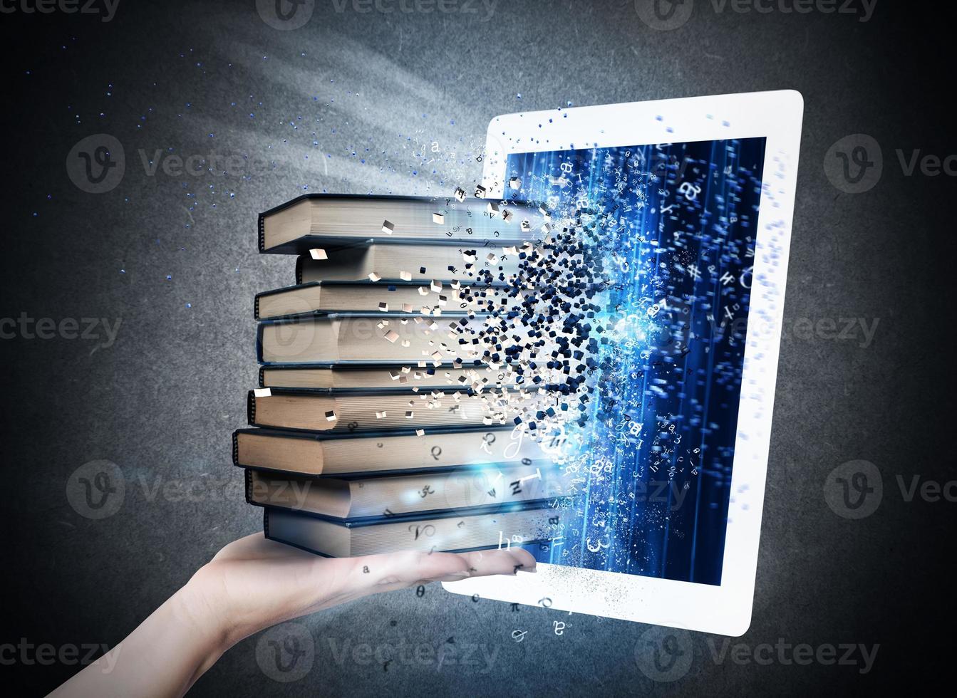 Reading books with an E-book photo