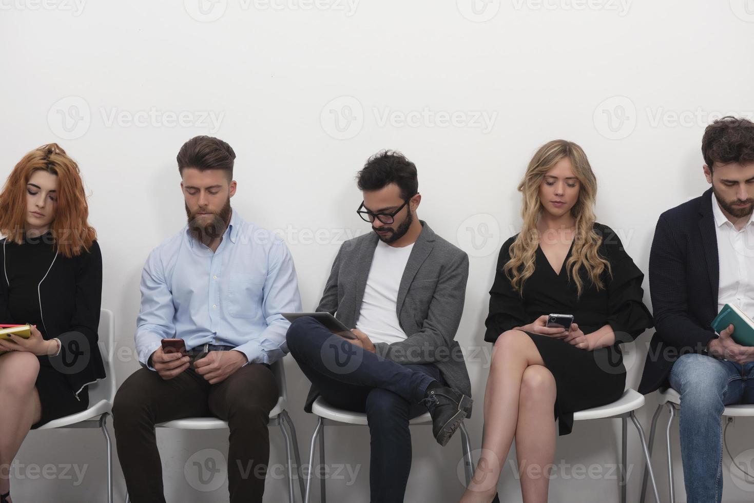 Business people connected on internet network with laptop and tablet. concept of startup company photo