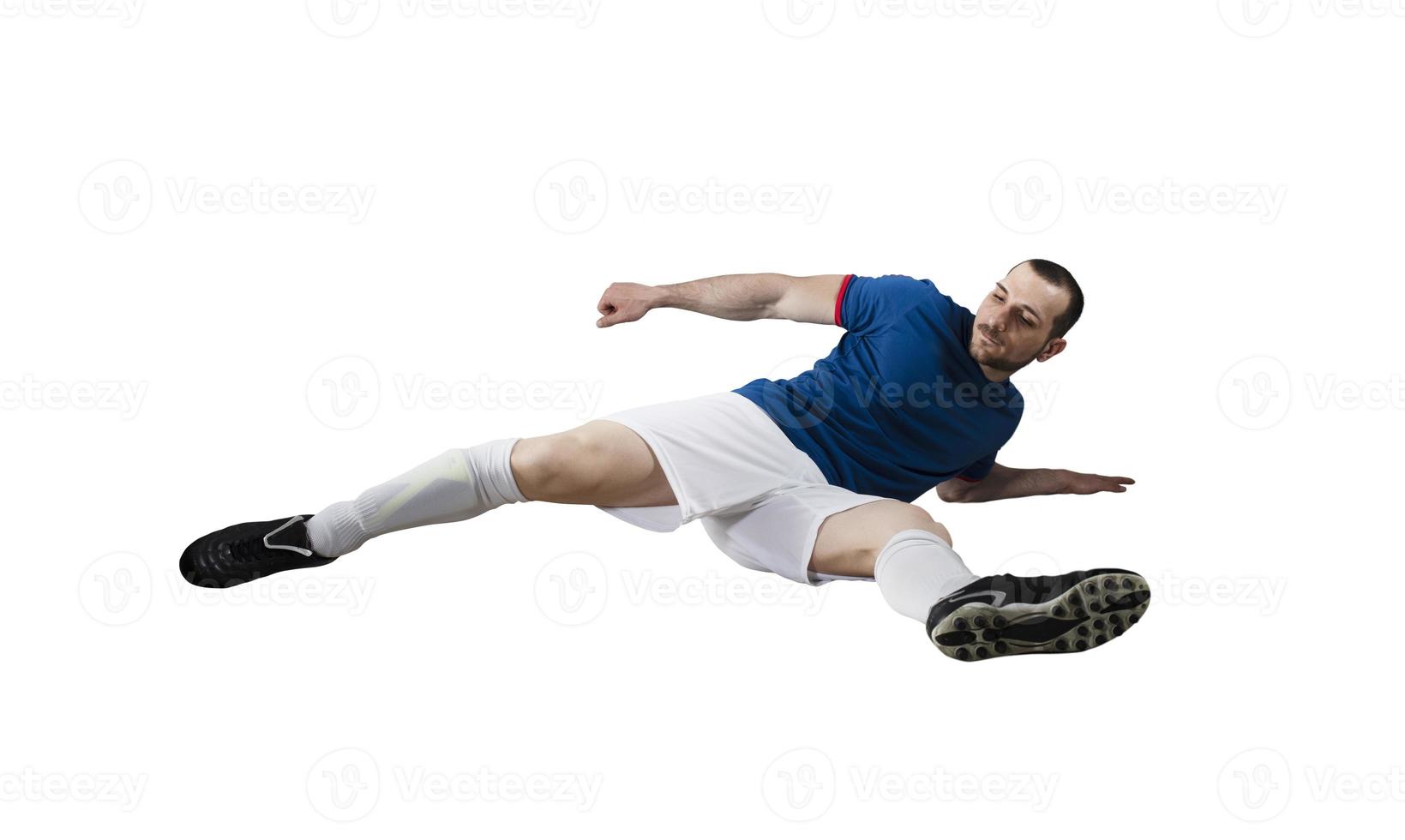 Soccer player ready to play. Isolated on white background. photo