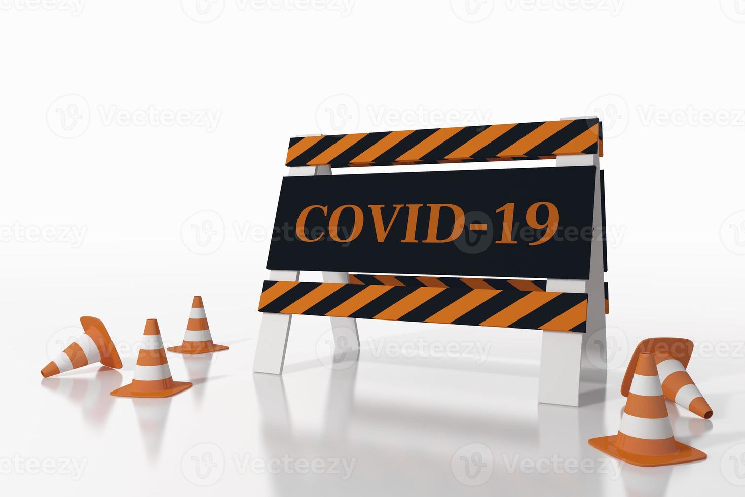 Road sign indicating closure for covid disease 19. 3D Rendering photo