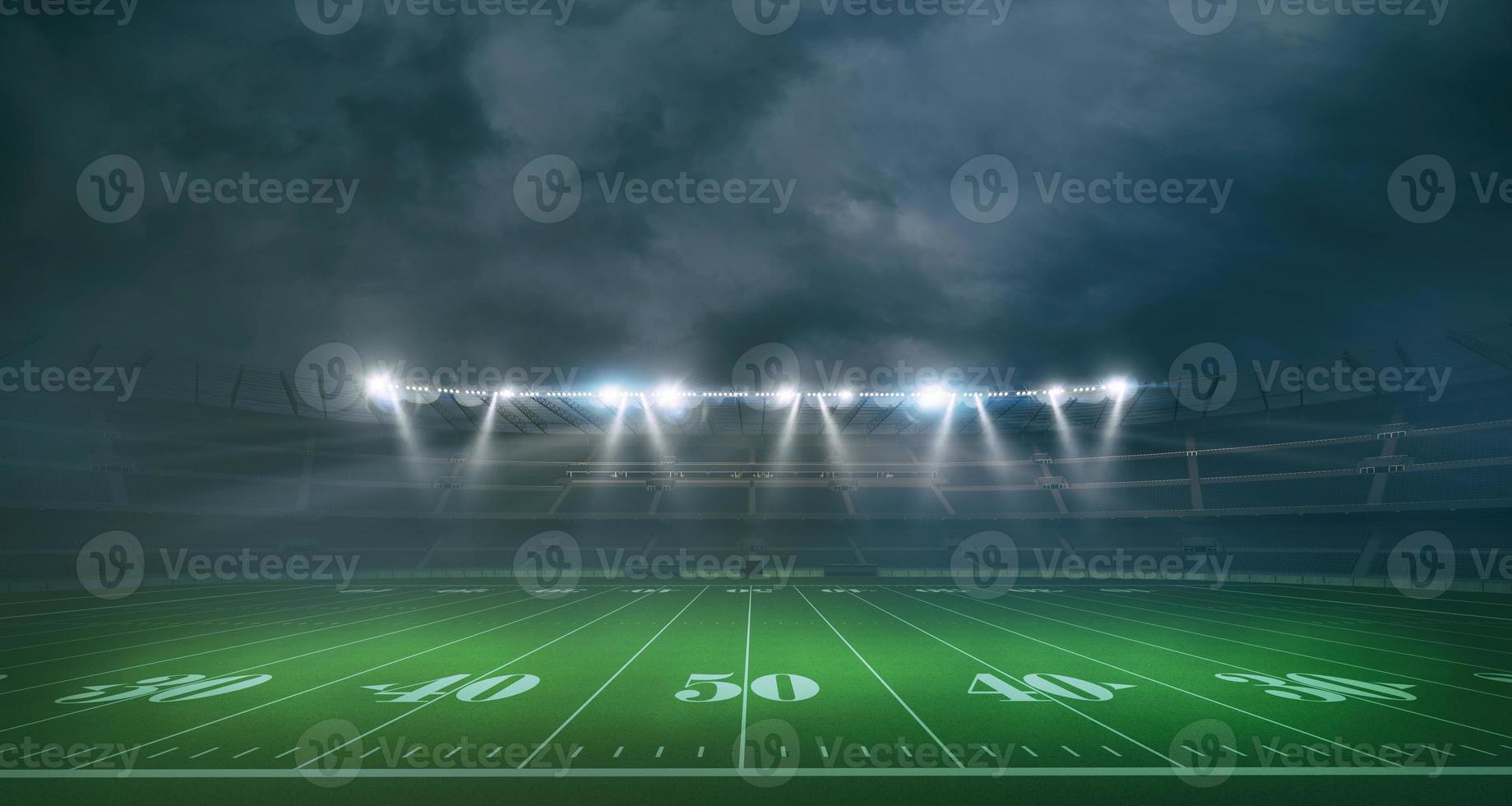 Wide view of an american football stadium in a night game. 3D Rendering photo