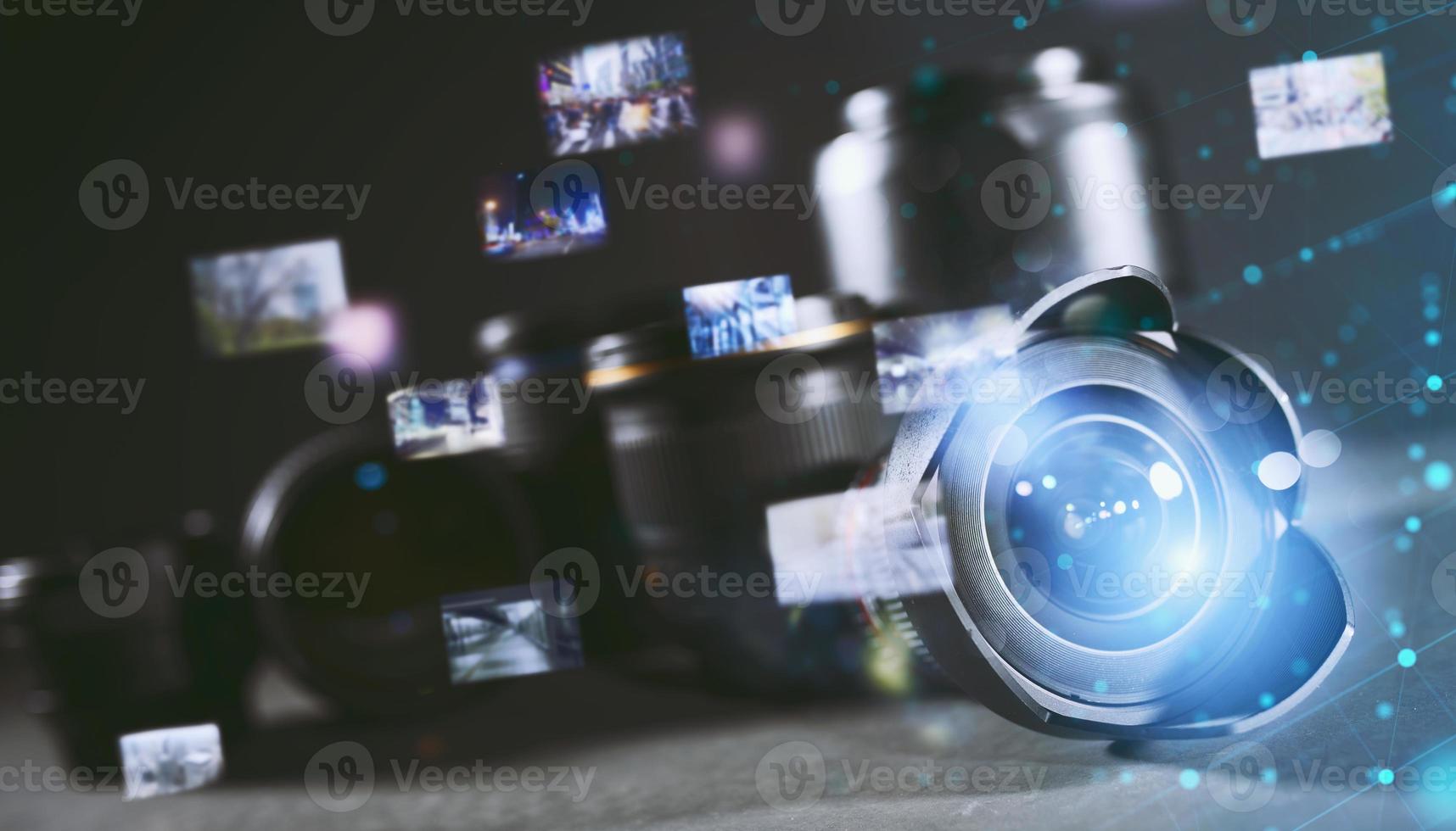 Professional set of lens for reflex camera with light effects photo