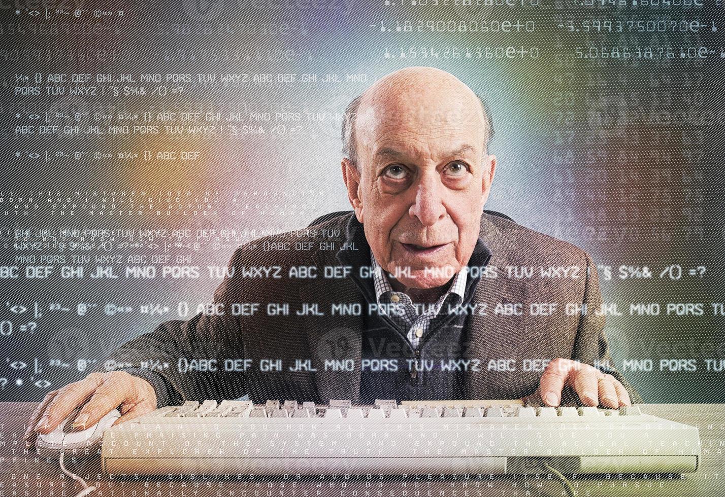 Elderly hacker nerd photo