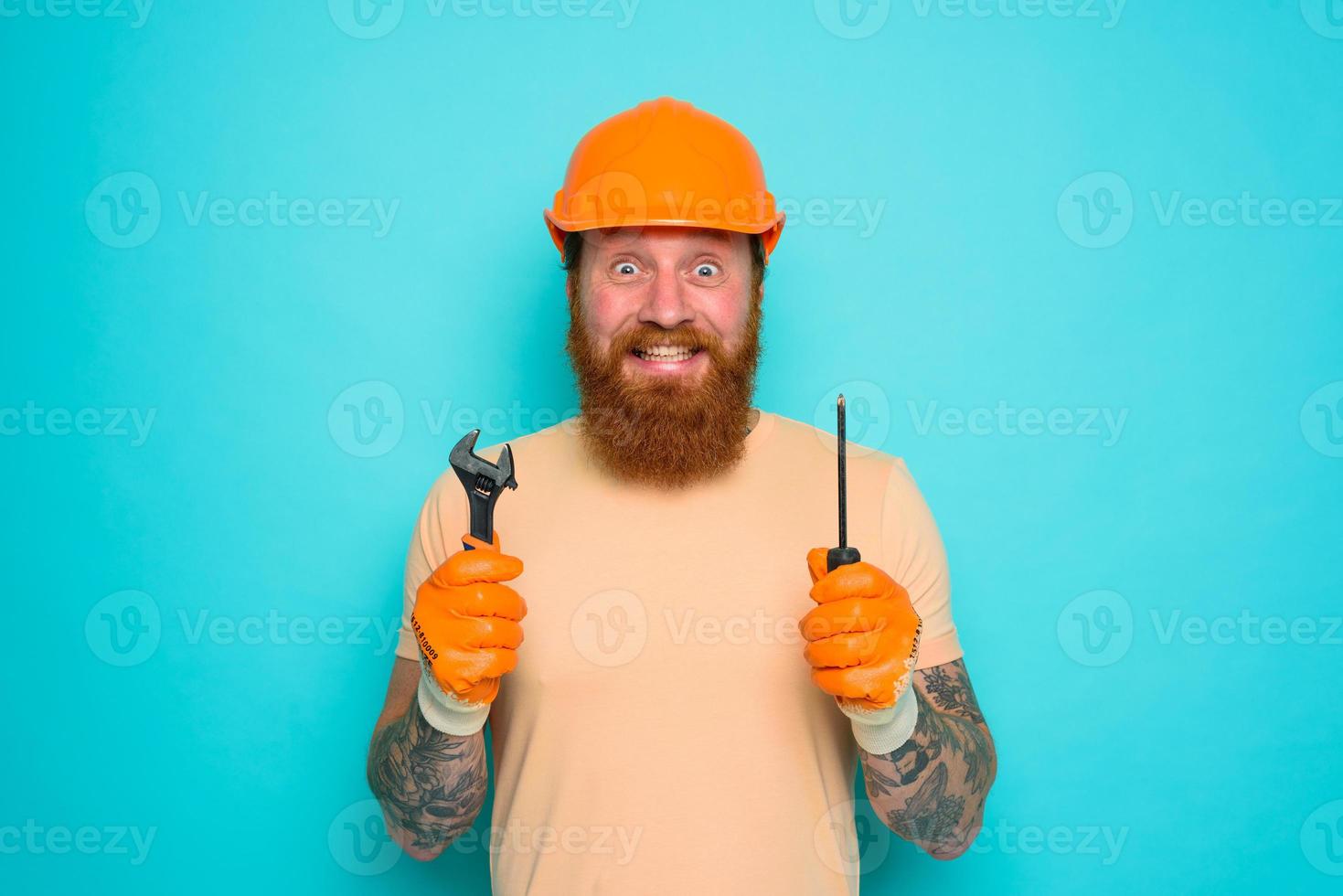Incompetent worker is unsure and confused about his work photo