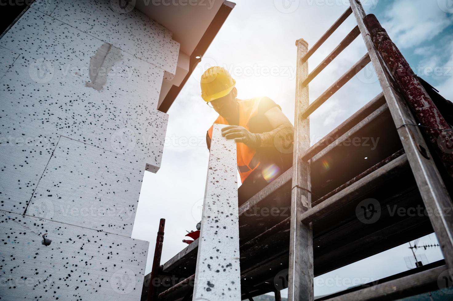 Polystyrene thermal cladding for energy saving on a construction site photo