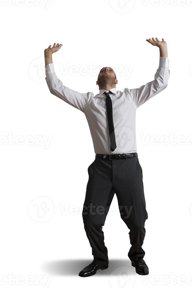 Business man holding something heavy photo
