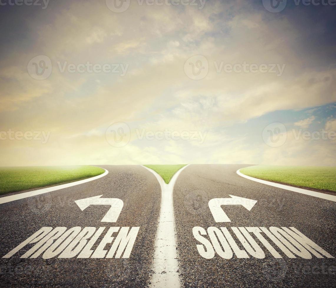 Crossroads with problem and solution way. Concept of right decision photo