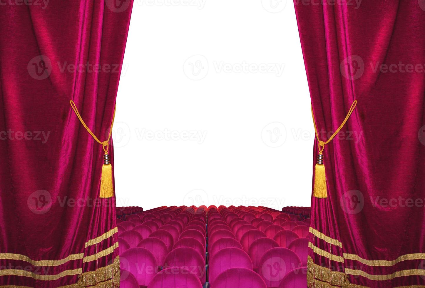 Red velvet cinema and theater curtains, concept of show photo