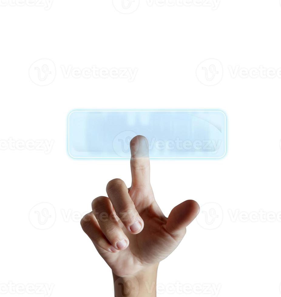 Finger touches the screen concept of finding solution photo