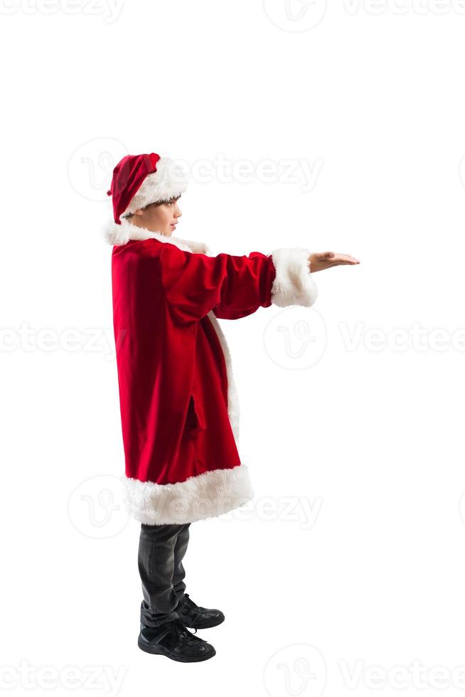 Young man with santa claus costume ready for christmas photo
