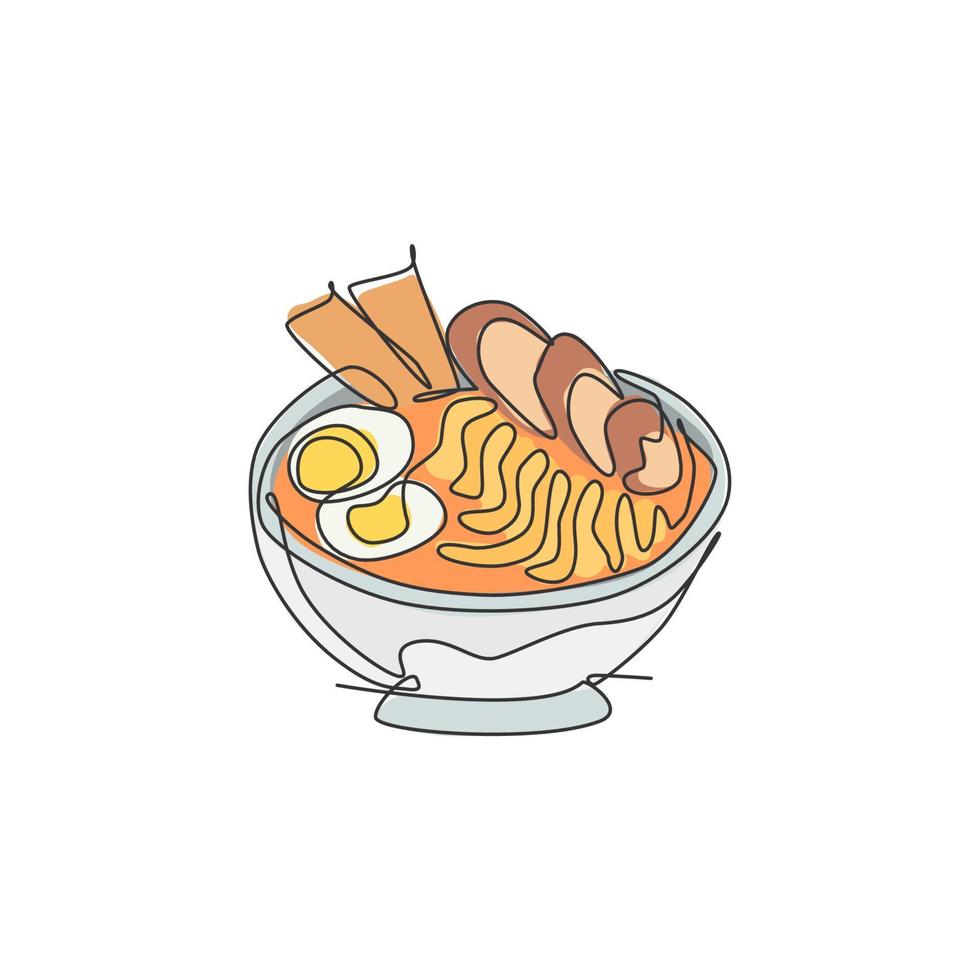 un dibujo de una sola línea de ilustración de vector gráfico de logotipo de ramen japonés fresco. menú de café de fideos japoneses de comida rápida y concepto de placa de restaurante. diseño de dibujo de línea continua moderna logotipo de comida callejera