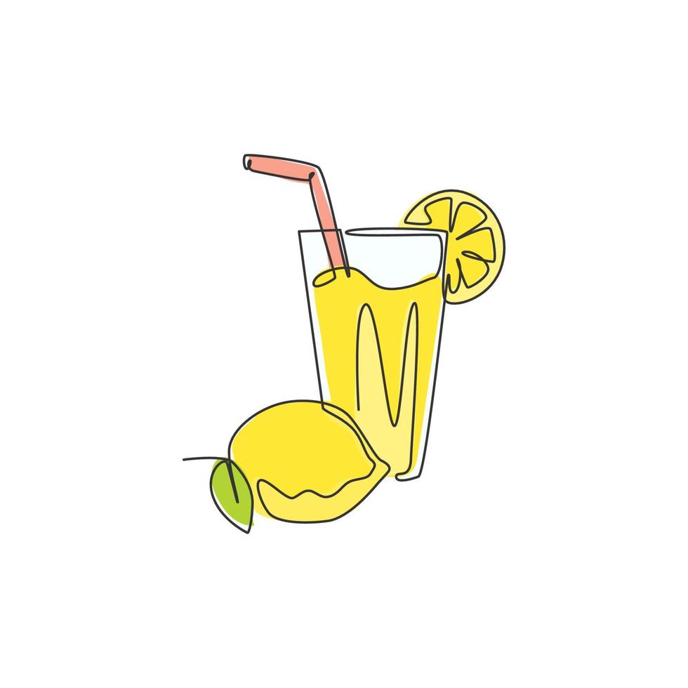dibujo de una sola línea continua de la etiqueta del logotipo de hielo de limonada estilizada. concepto de restaurante de menú de bebidas de limón. ilustración vectorial de diseño de dibujo de una línea moderna para cafetería o servicio de entrega de alimentos vector