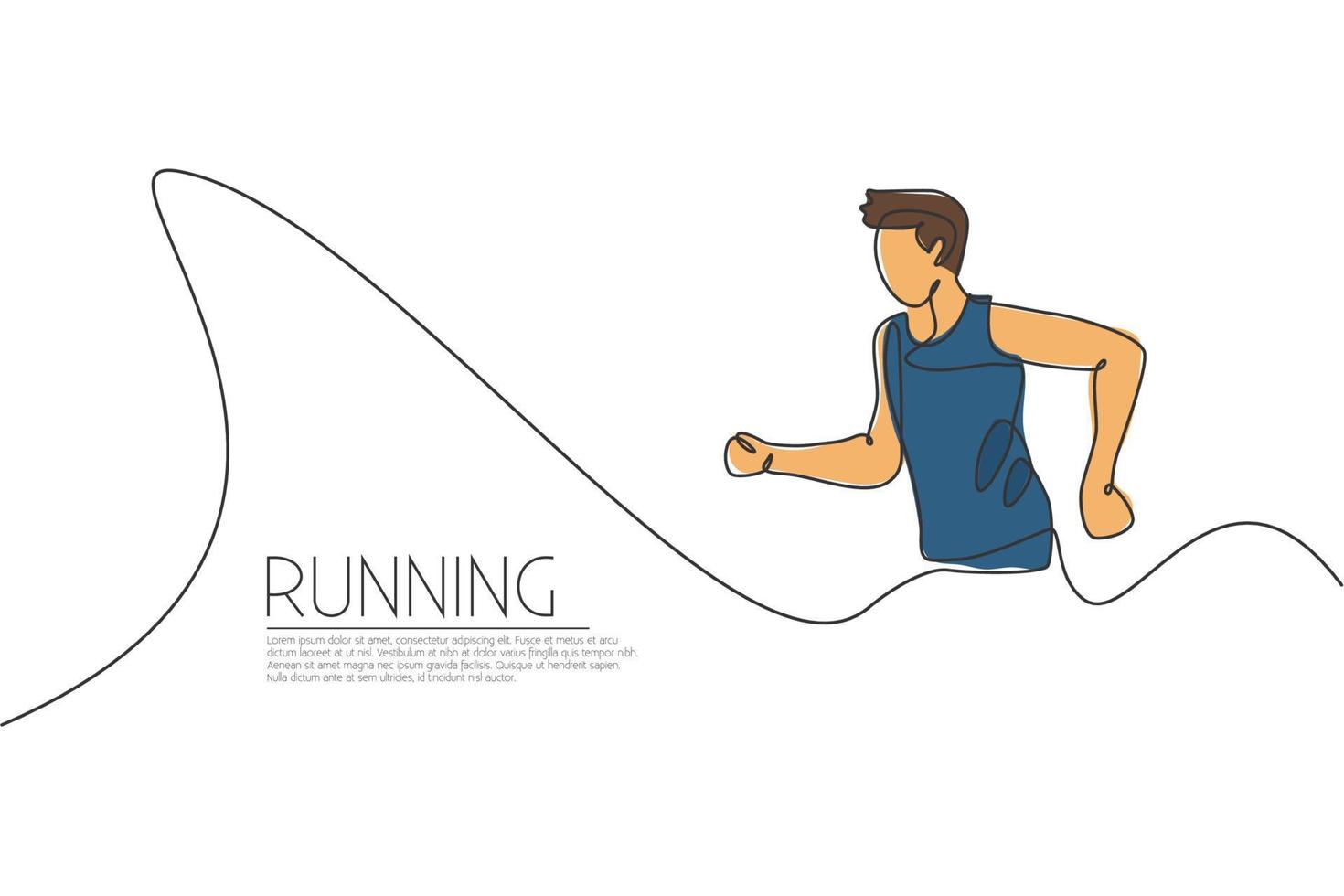 One single line drawing of young energetic man runner run relax graphic vector illustration. Individual sports, training concept. Modern continuous line draw design for running competition banner