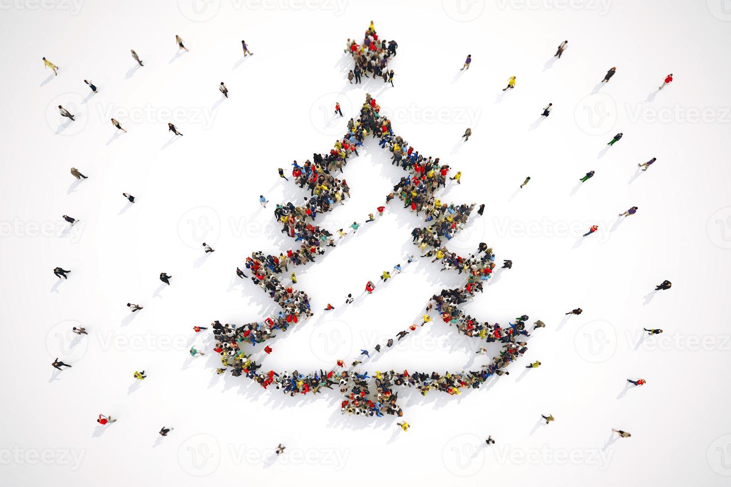 People form the shape of a christmas tree. 3D Rendering photo